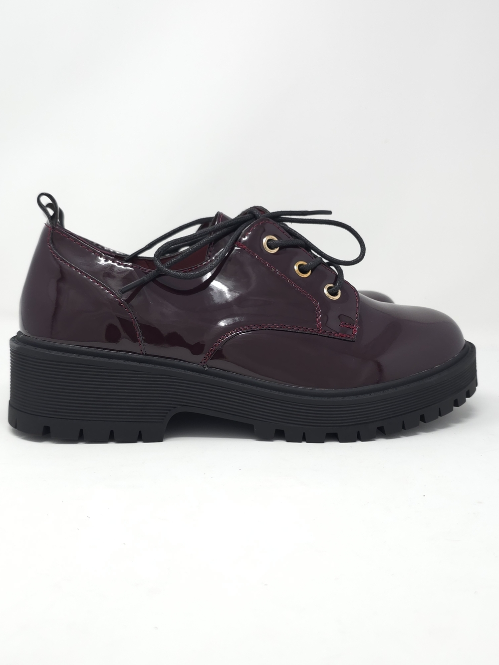 Chunky Platform Faux Leather Oxford Patent Wine Lug Sole Lace Up - Picture 4 of 11